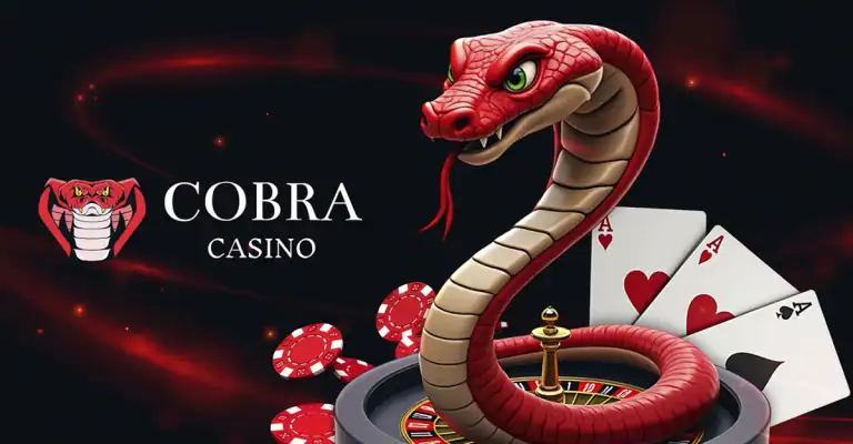 Cobra Casino logo with snake and poker cards.  Cobra Casino Online